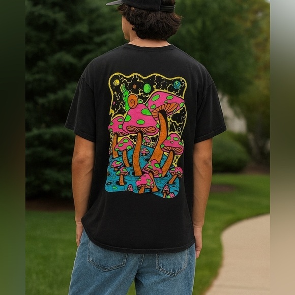 aLab Other - ALAB Psychedelic Mushroom Snail Graphic Tee – Black – Size Large